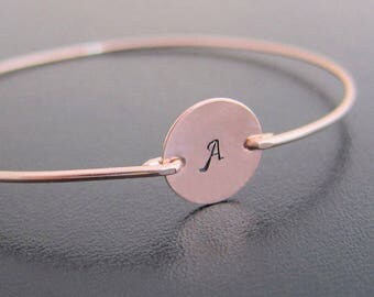 Rose Gold Bracelet, Rose Gold Initial Bracelet, Personalized Bracelet for Women, 14k Rose Gold-Filled, Rose Gold Jewelry, Rose Gold Bangle