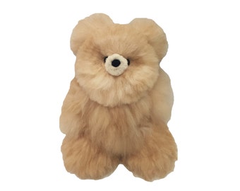 Alpaca Real Fur Teddy Bear - Beige / Light Brown
