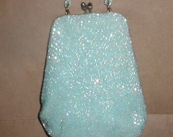 Vintage Light Blue Beaded Evening Bag Purse
