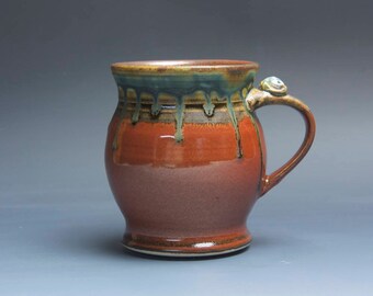 Handmade pottery coffee mug, ceramic mug, stoneware tea cup 16 oz mug glossy tangerine red flake 3968