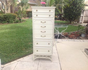 FICKS REED LINGERIE DRESSEr / 61" Tall Lingerie Dresser / Ficks Reed Faux Bamboo Rattan Chest / Hollywood Regency Style at Retro Daisy Girl