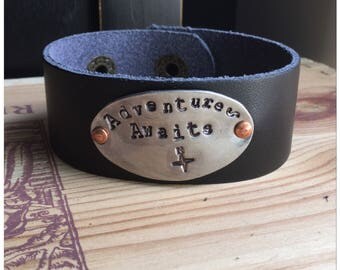 Adventure Awaits Leather Cuff Bracelet
