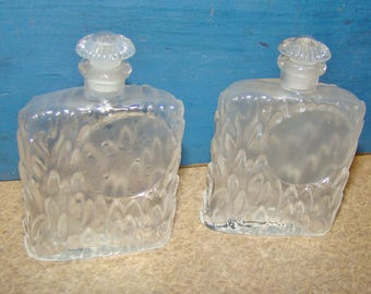 2 Antique Frosted Glass Perfume Bottles Germany Ground Stopper Unused 2 5/8 inches high 1940s