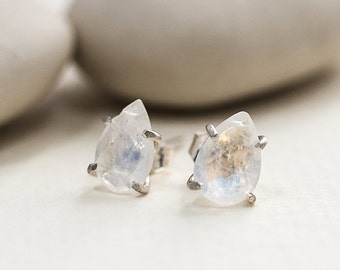Rainbow Moonstone Claw Stud Earrings - Gold Stud Earrings - Gemstone Stud Earrings - Alternative Bridal