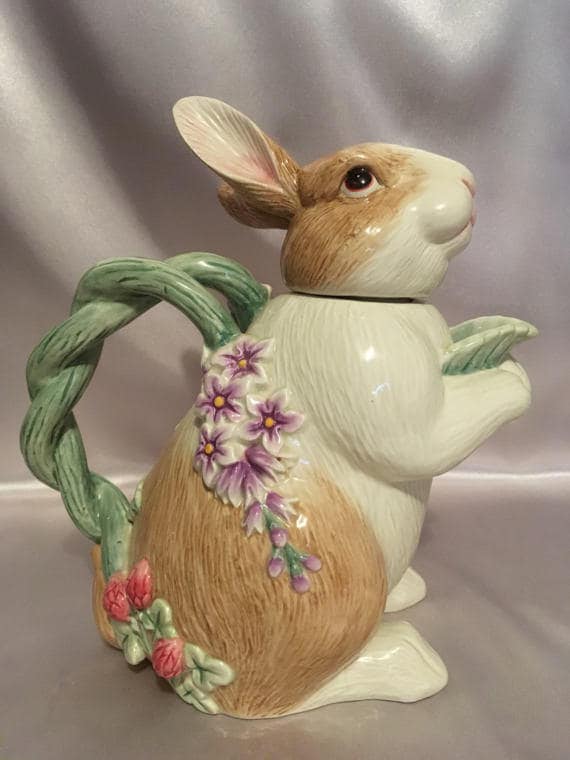 Ceramic Botanical Bunny Tea Pot with Lid Fitz and Floyd 4