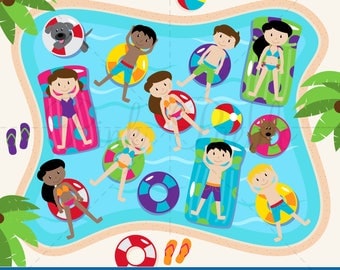 Pool Party Clipart, Pool Party Clip Art for Pool Party Invitations - Commercial and Personal Use