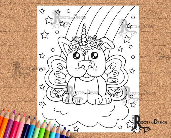INSTANT DOWNLOAD Coloring Unicorn Dog coloring doodle art