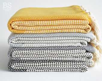 NEW / SALE 50 OFF/ BathStyle / Diamond Style Turkish Beach Bath Towel Peshtemal / Yellow-Gray-Black