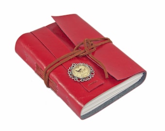 Red Faux Leather Journal with Lined Paper and Paris cameo