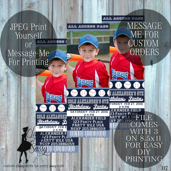 Baseball invitation - baseball birthday invite- baseball ticket invitation - boys invitation - DIY Printable invitation-117