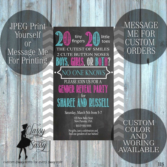 Twins Gender Reveal Invitation, Twins Invitation, Twins Baby Reveal 118