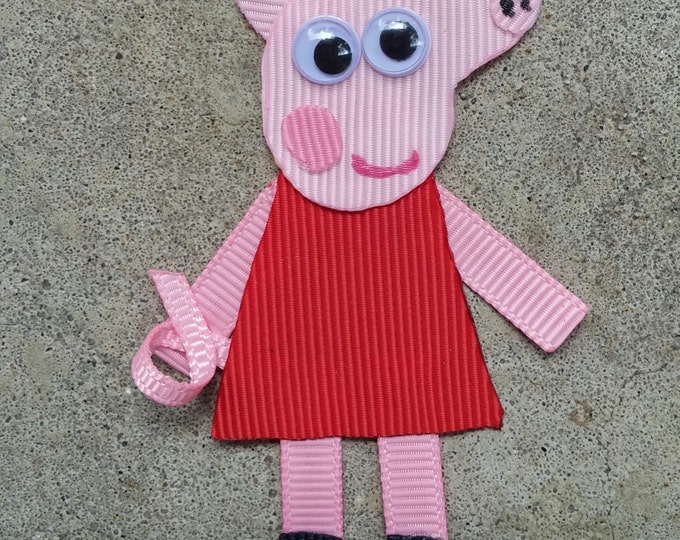 Pink Girl Pig Ribbon Sculpture Hair Clip