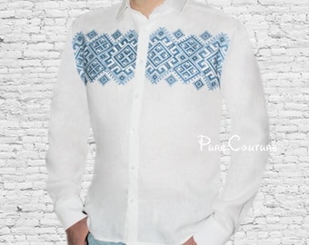 Fashion shirts men Linen shirt Custom tshirt Men designer clothes Long sleeve button down shirt Embroidered shirt Trend clothing Dress shirt