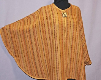 Tan and gold hand woven wool cape, handwoven brown, gold cape, poncho