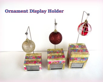 3 Hallmark Ornament Display Stand Keepsake Single Blown Glass Ball Wood 3 Hallmark Ornament Display Stand Keepsake Single Blown Glass Ball Wood