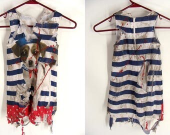 Girl's Zombie Costume. custom made. Distressed Clothing. Little Zombie Hunter. PUPPY DOG SAILOR Dress. Kids Halloween Costume. size 4 5
