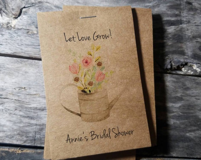 Rustic Floral Watering Can Let Love Grow Flower Seed Packet Favor Shabby Chic Cute Favors for Country Bridal Shower Wedding Birthday kraft