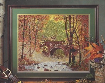 Elsa Williams Needlepoint Kit Autumn Bridge Heritage Collection 06010 Finished Size 20" x 16" Designed by Chris Cummings