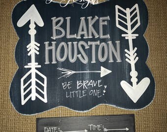 hospital door hanger // arrows {be brave little one} navy + gray