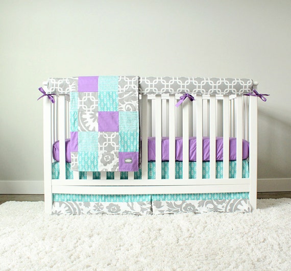 Girl Crib Bedding Purple Teal and Gray Nursery Bedding Set