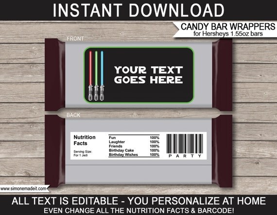 Star Wars Theme Party - Candy Bar Wrappers - Party Favors - Chocolate Labels - INSTANT DOWNLOAD with EDITABLE text - you personalize at home Il_570xn