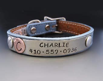 Custom Leather Personalized Dog Collar for SMALL DOGS /Puppy Plate / Pet Gifts / Personalized Dog Tags for Pets /Monogram / Pet ID Tag