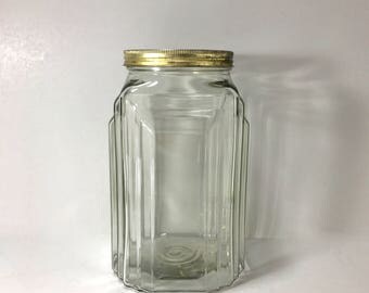 Antique Necco Candies Store Display Jar with Tin Lid, Empire Hoosier Canister, Art Deco, Heavy Large Clear Glass Counter Jar, Advertising