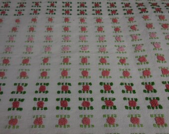 Rare Vantona White with Three Shades of PINK ROSEBUDS Vintage Chenille Bedspread Fabric - Made in Great Britain - 23" X 30" #1