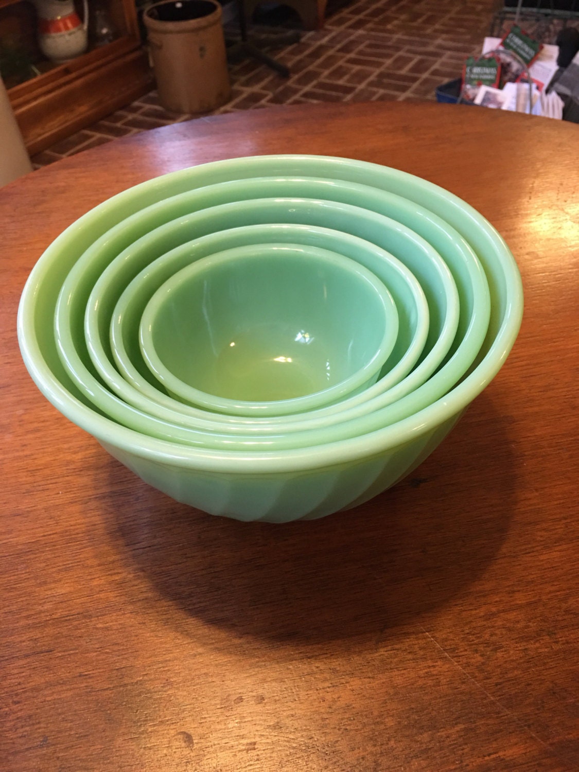 Fire King Oven Ware Jadeite SWIRL Mixing Bowl Set of 5