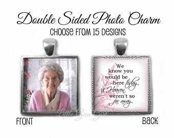 Custom Wedding Bouquet Photo Charm - Personalized Picture Memorial Wedding Charm with Heaven Poem In Memory - Square Pendant 15 Designs