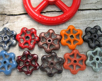 Colorful group of Vintage Valve Handles, Garden decor, Industrial, Steampunk, Assemblage, Collection of 11 Aluminum