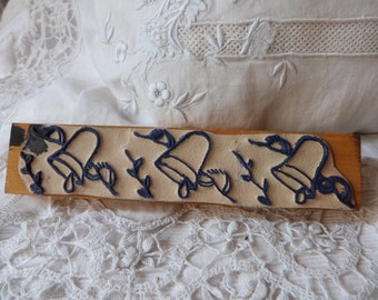 Vintage French stamp wooden w rubber ink stamp w Easter bells pattern, embroidery stamp for linens or paper easter card art stamp