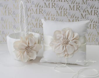 Ring bearer pillow and flower girl basket set