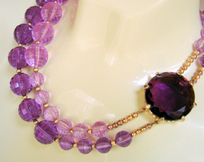 Chunky Vintage Translucent Amethyst Lucite Necklace Earrings Demi Parure Ornate Glass Clasp Faceted Glass Earrings Vendome?