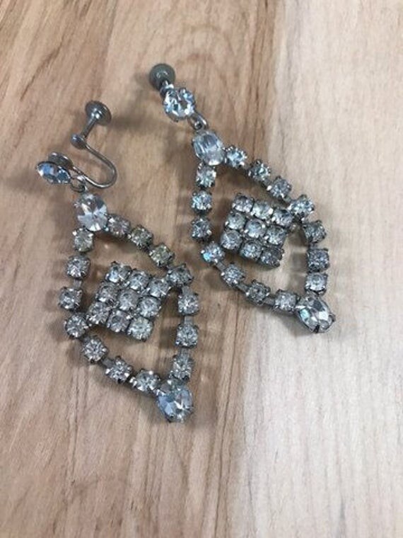 Vintage Clear Rhinestone Chandelier Screwback Earrings