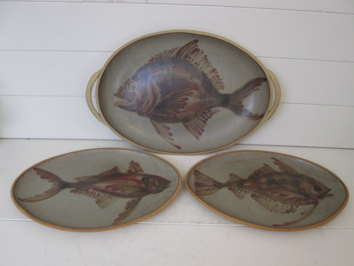 Jersey Pottery Fish Platter and Two Serving