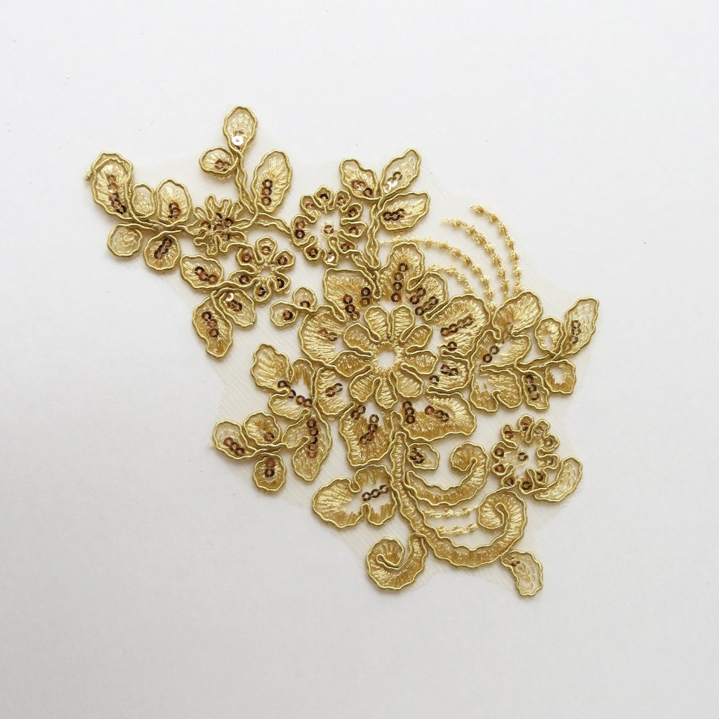 Floral sequin applique gold sequin applique add on to