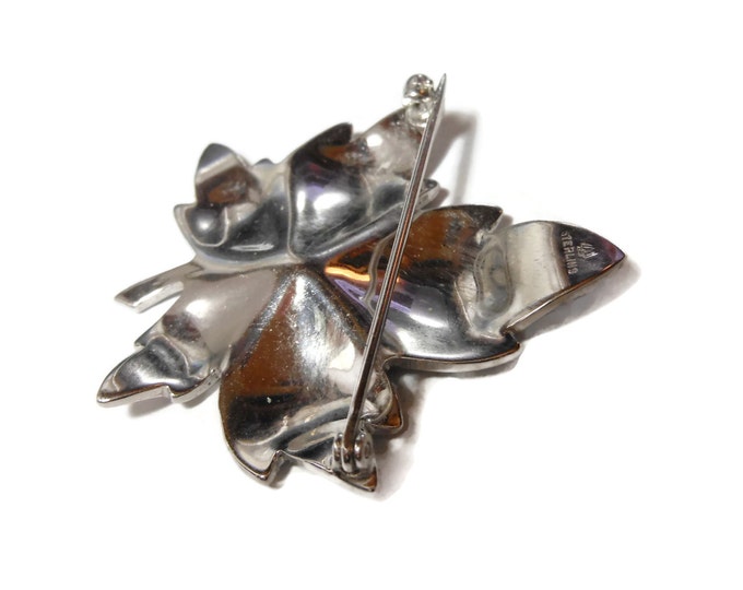 FREE SHIPPING Sterling Marvel maple leaf brooch, 1940s war years, exquisitely etched veins, sterling silver