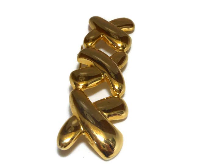 Gold triple X brooch, kisses brooch, 1980s gold pin
