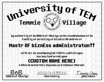 CUSTOMIZED University Of Tem Degree Diploma - Undertale Print to Make U Prouds ! !