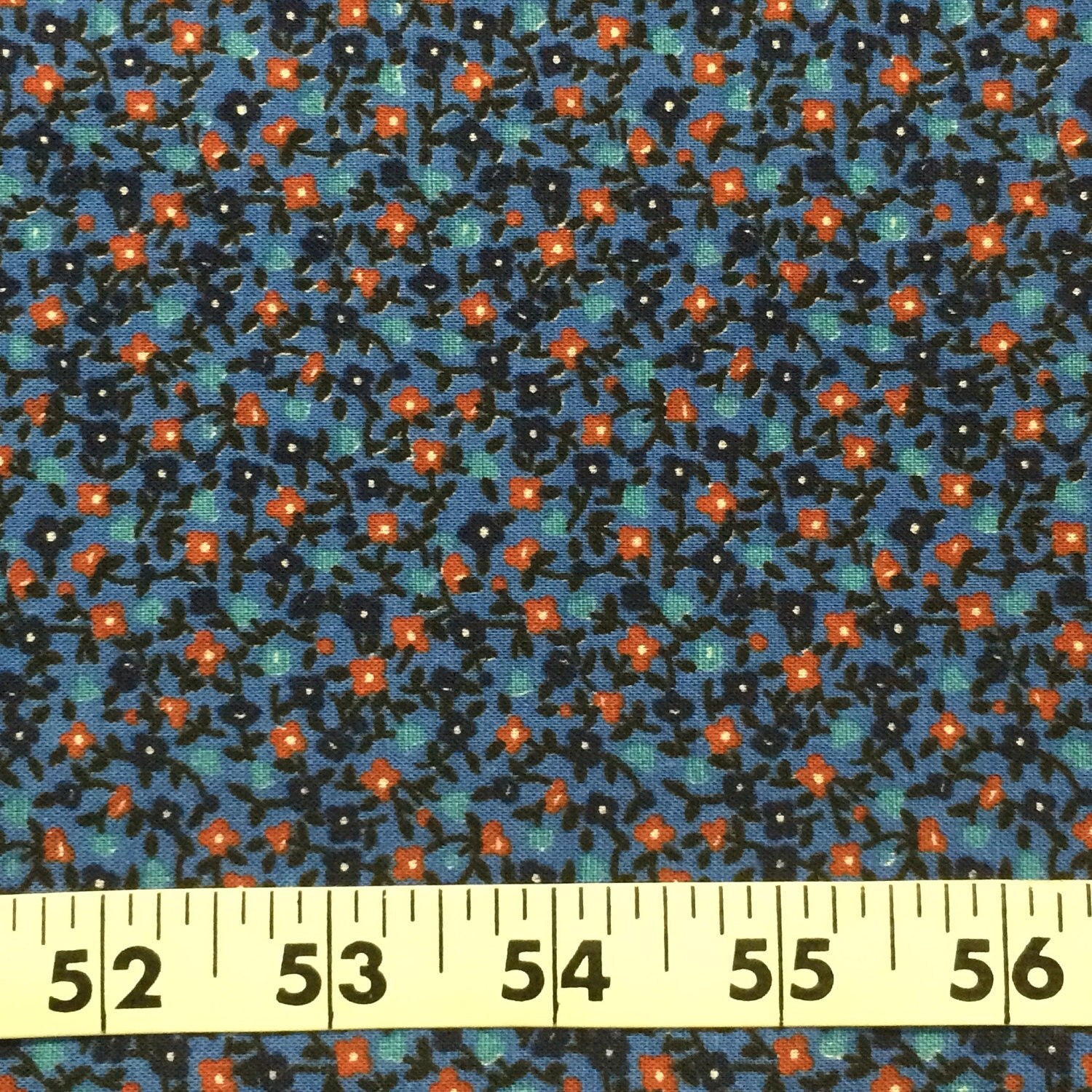 Cotton Fabric / Calico Fabric / Blue Calico Fabric / Vintage Calico ...