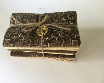 Fat Quarter bundle of 6 - Brown and Cream Reproduction prints .