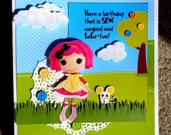 Muñeca lalaloopsy temáticos a mano 3D saludo tarjeta de cumpleaños con papel apilado técnica