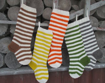 NEW 2017! Christmas Stocking Personalized Wool Knit Striped stockings Christmas decoration Yellow Orange Brown Green Grey White