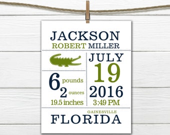 Alligator Birth Announcement Print Alligator Nursery