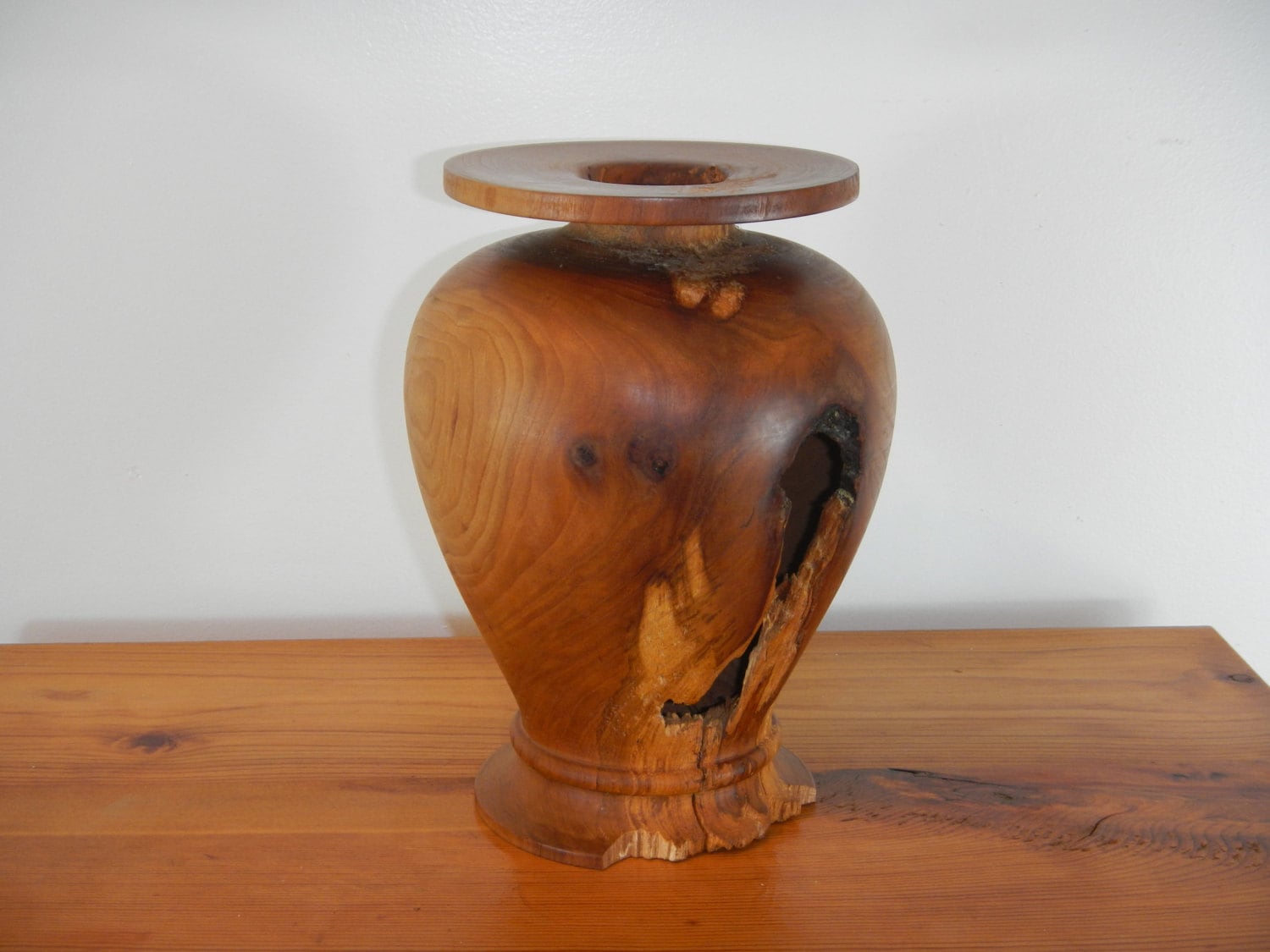 Wood Sculpture Cherry Wood Vase Home décor décor Mid
