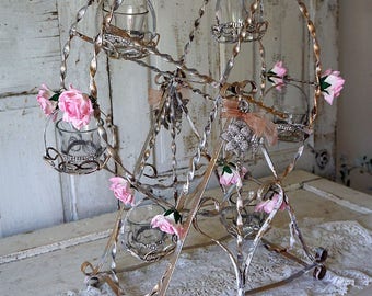 Ferris wheel wire sculpture decor lg shabby cottage chic painted distressed metal vintage wedding nursery or home decor anita spero design