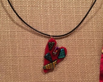 Red heart fused glass pendant