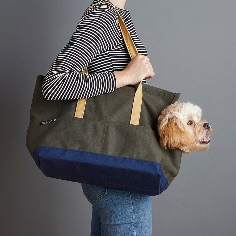 Canvas Pet Tote Olive & Navy Dog Carrier