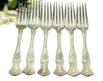 Six Antique Rogers Bros Silverplate Salad Dessert Forks 1904 Vintage Grape Pattern